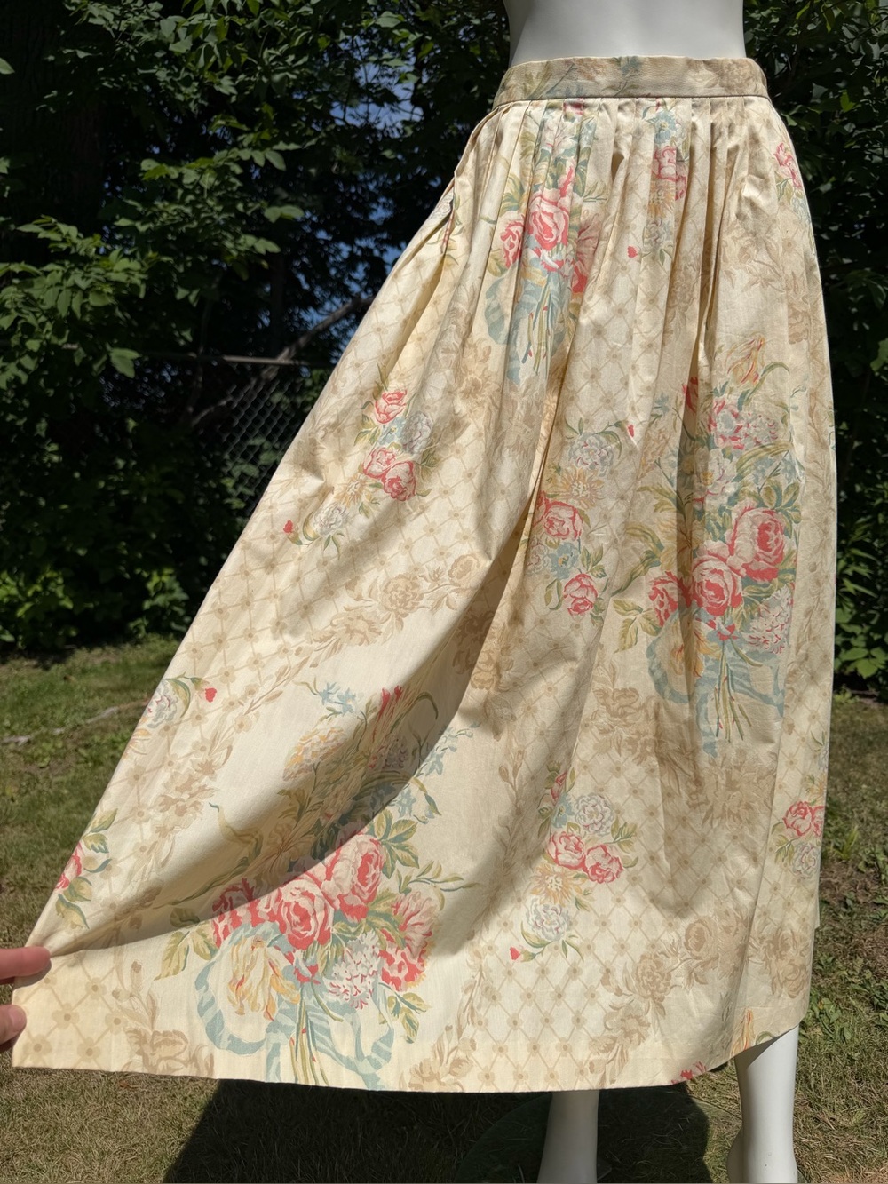 Vintage 80s Ralph Lauren Floral Skirt Size 8 Blue Label Cabbage Roses Wallpaper - Picture 5 of 9